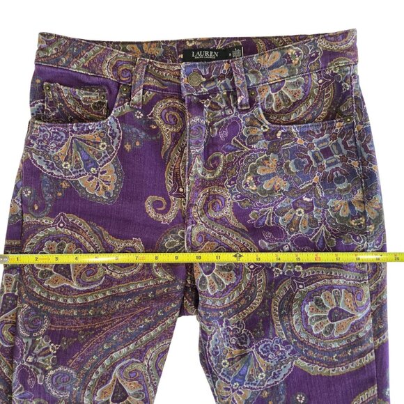 Lauren Ralph Lauren Paisley High Rise Twill Straight Ankle Jeans 8 Purple - Picture 8 of 10